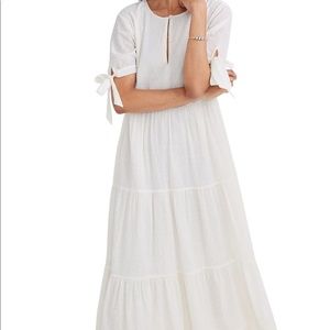 Madewell Tie-Sleeve Tiered Midi Dress in Swiss Dot